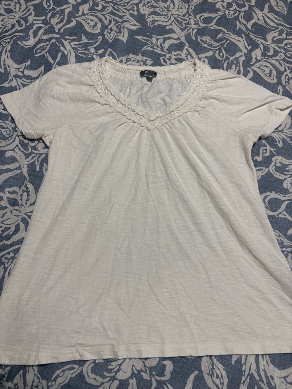 JM Collection White Short-Sleeve Crochet-Trim Scoop Neck Tee